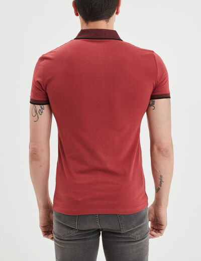 Polo coton ajusté manches courtes bordeaux homme
