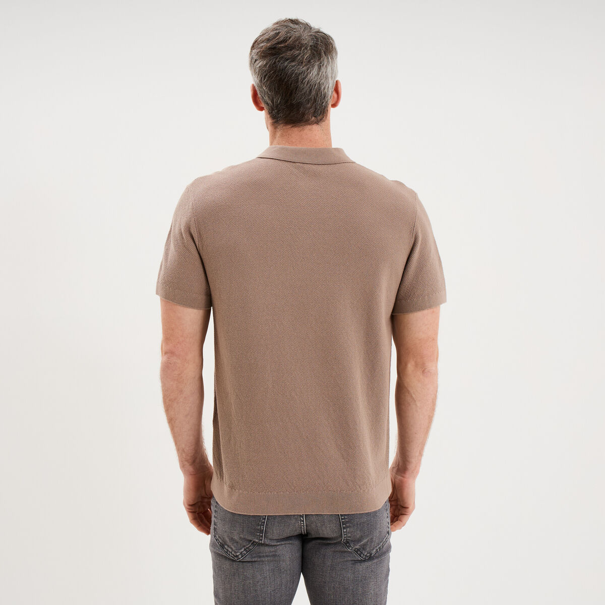 Polo col zipp&eacute; manches courtes coton marron homme