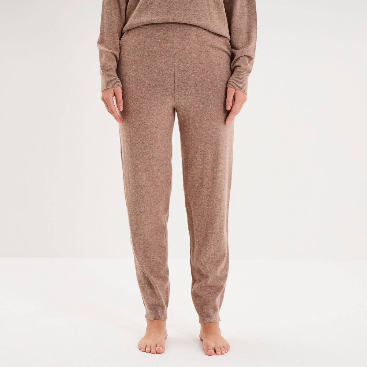 Bas de pyjama jogger en maille marron chocolat femme