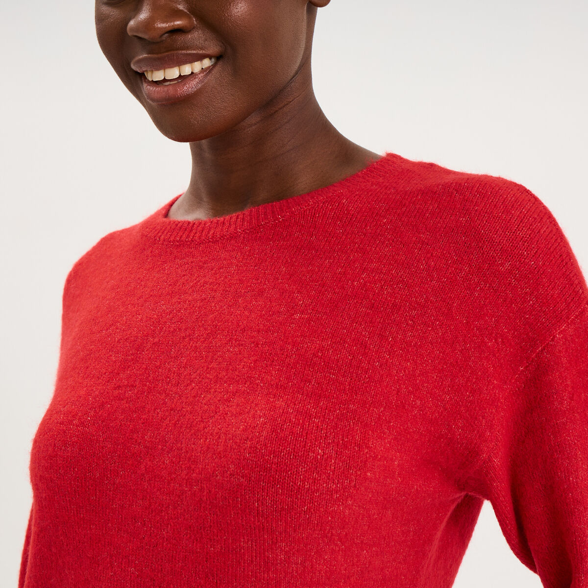 Pull col rond manches longues rouge femme