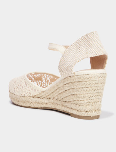 Sandales compensées en broderie anglaise blanc femme