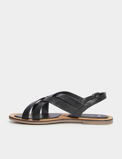 Sandales brides croisées en cuir noir femme