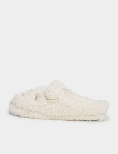Chaussons mules effet polaire blanc femme