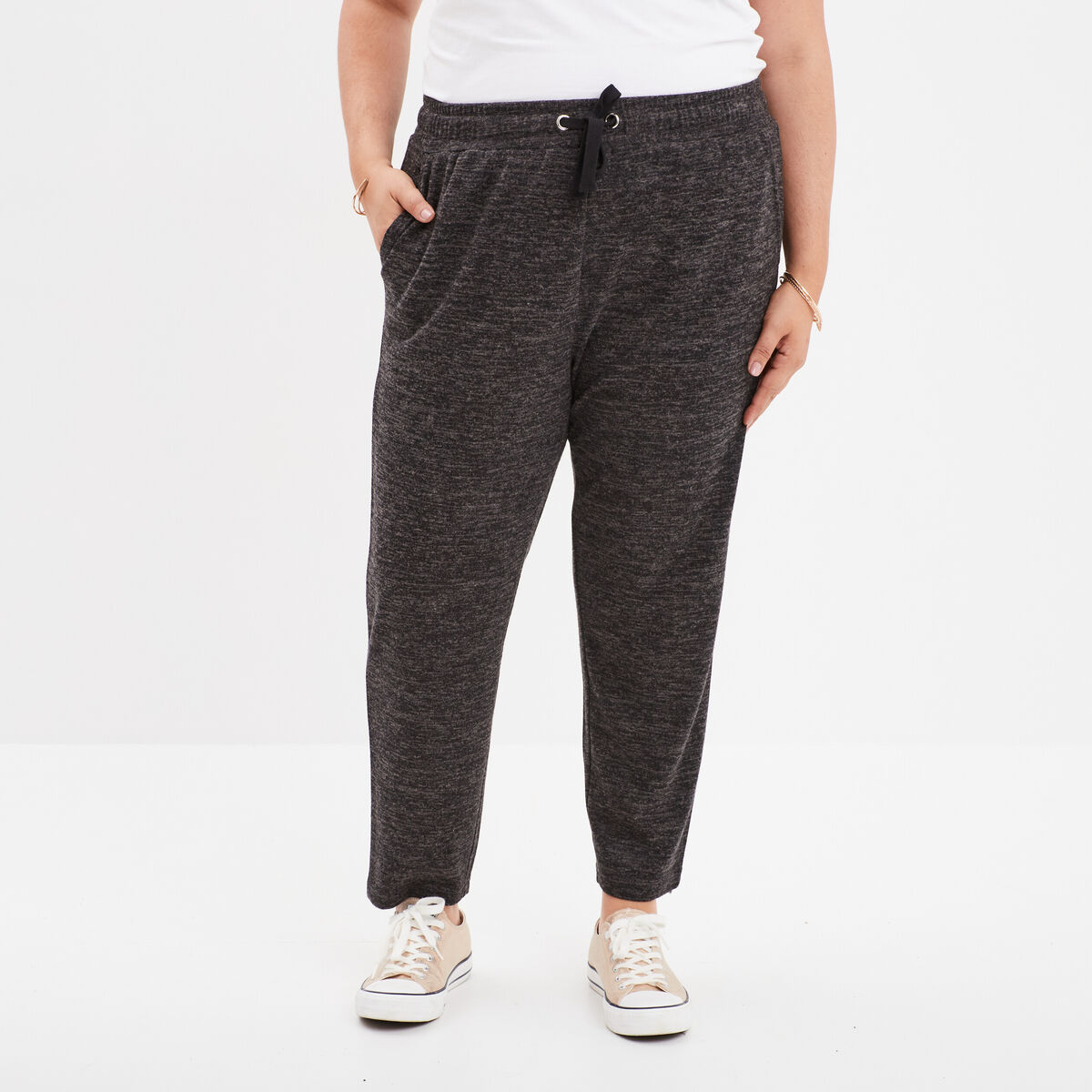 Pantalon de jogging taille élastiquée gris foncé femme grande taille