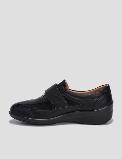 Loafers compensés en cuir noir femme