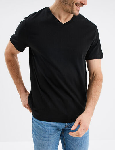 T-shirt manches courtes coton col V noir homme