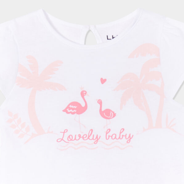 Ensemble 2 pièces t-shirt et short coton blanc bébé fille