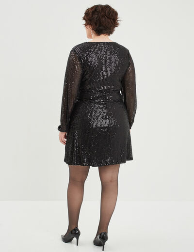 Robe à sequins portefeuille noir femme grande taille