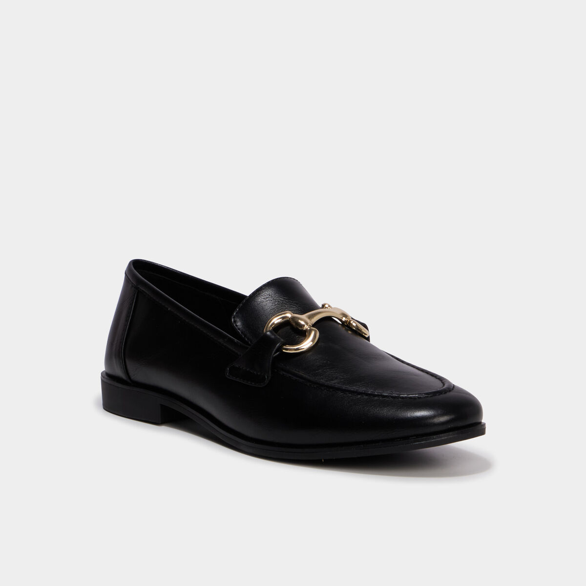 Mocassin femme &agrave; boucle m&eacute;tal plate noir femme