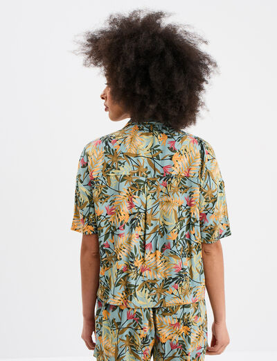 Chemise col cubain manches courtes vert émeraude femme
