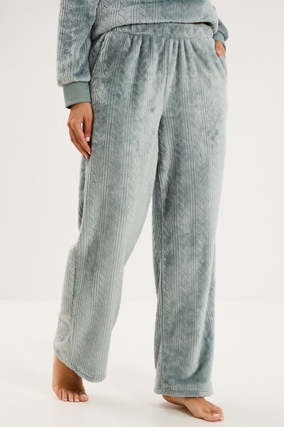 Pantalon effet polaire d&eacute;tails torsades bleu gris femme