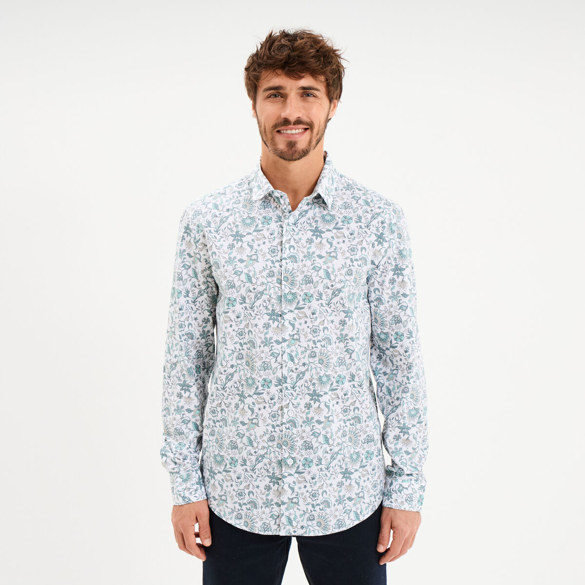 Chemise ajust&eacute;e manches longues blanc homme