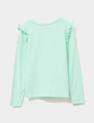 T-shirt à manches longues sequins coton vert clair fille