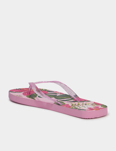 Tongs entredoigts &agrave; paillettes rose femme