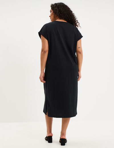 Robe courte droite manches courtes noir femme grande taille