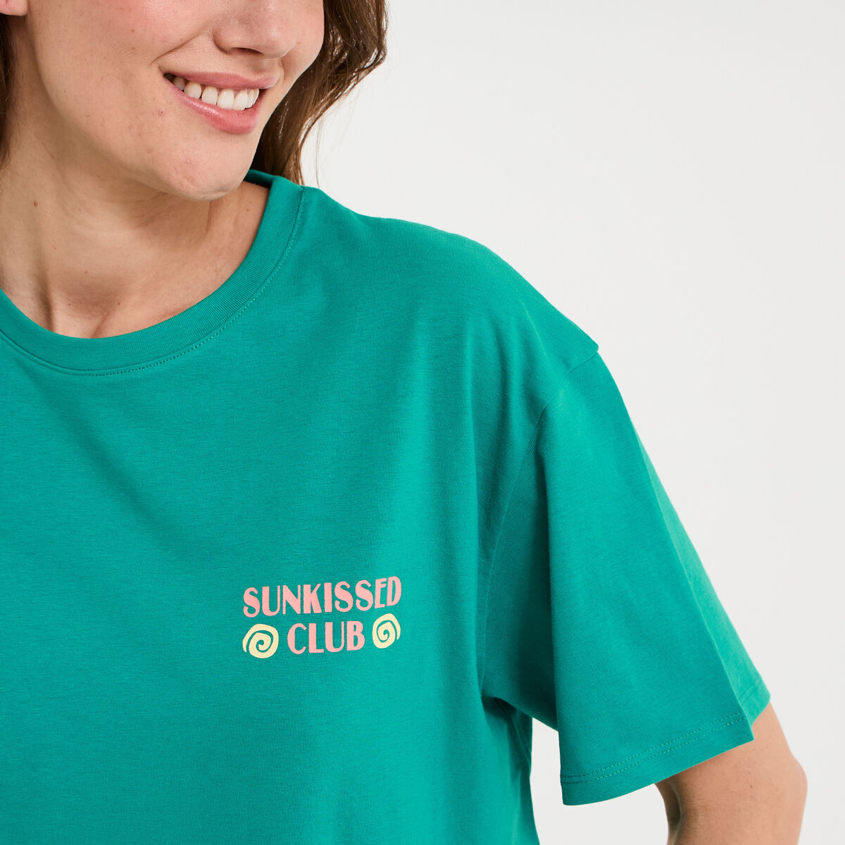 T-shirt droit manches courtes coton vert menthe femme