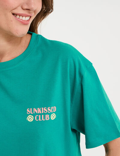 T-shirt droit manches courtes coton vert menthe femme