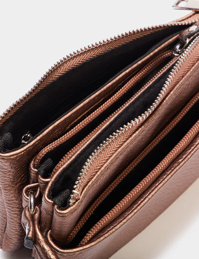 Sac en bandoulière zippé couleur bronze femme