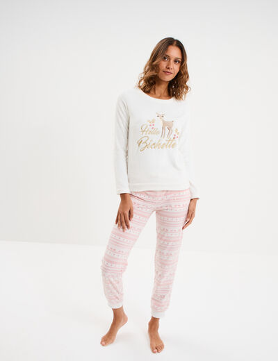 Ensemble pyjama effet velours 2 pi&egrave;ces blanc femme