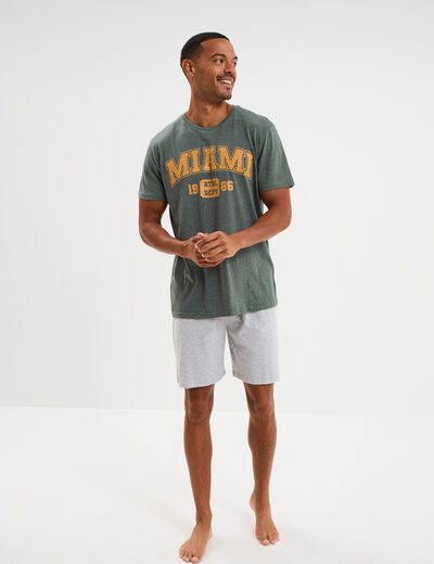 Ensemble pyjama short et t-shirt vert kaki homme