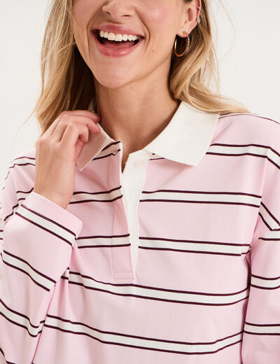 Polo manches longues coton rose pastel femme