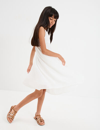 Robe plumetis bas asymétrique ivoire fille