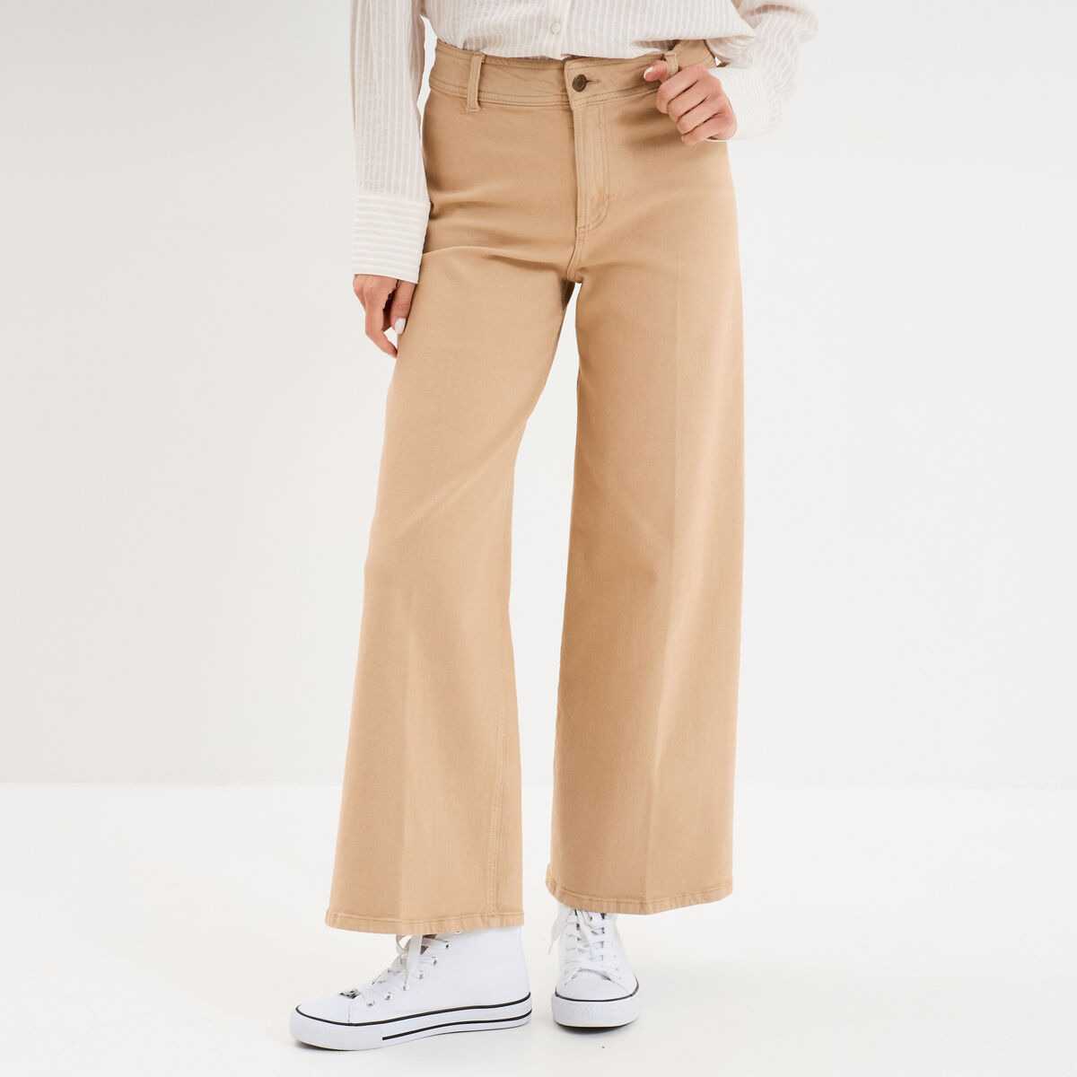 Pantalon large 7/8ème coton sable femme