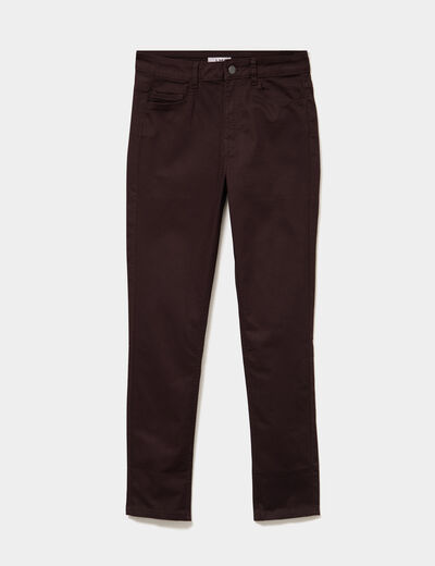 Pantalon slim stretch marron fonc&eacute; femme