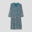 Robe évasée bas plissé manches 3/4 vert foncé femme