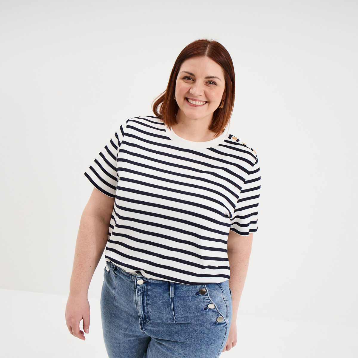 T-shirt manches courtes avec boutons ecru femme grande taille