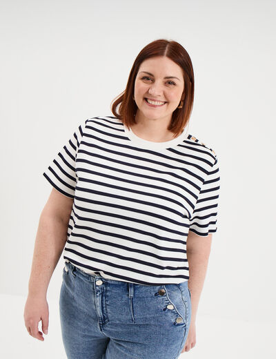 T-shirt manches courtes avec boutons ecru femme grande taille