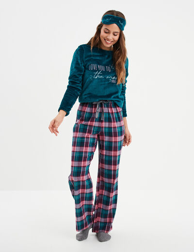 Ensemble pyjama effet polaire 3 pièces bleu canard femme