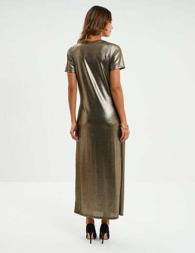 Robe longue d&eacute;tail noeud c&ocirc;t&eacute; jaune or femme