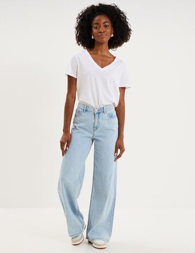 Jeans extra wide leg taille haute denim triple stone femme