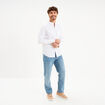 Chemise col mao lin m&eacute;lang&eacute; blanc homme