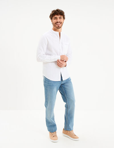 Chemise col mao lin m&eacute;lang&eacute; blanc homme