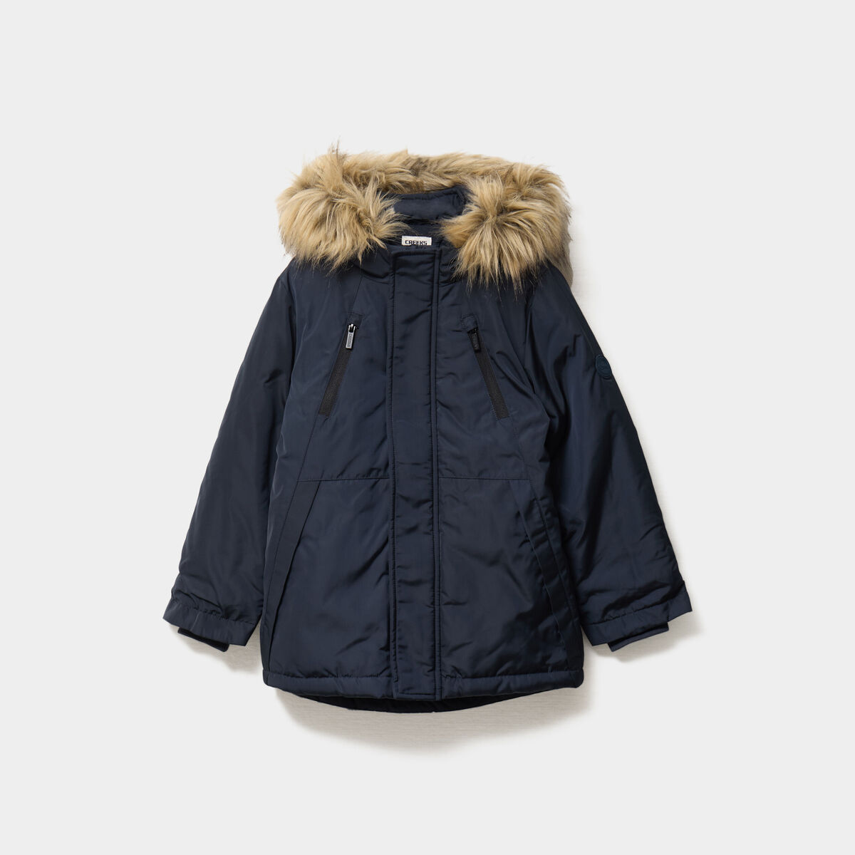 Parka mi-longue &agrave; capuche bleu marine gar&ccedil;on