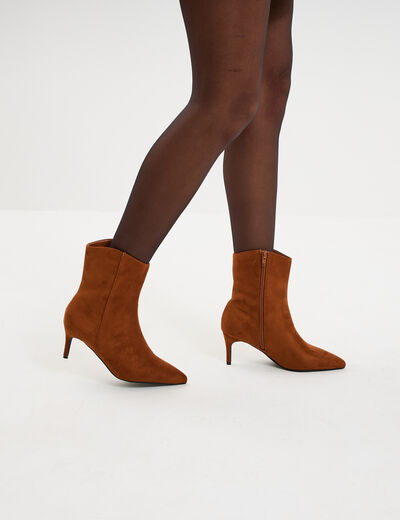Boots &agrave; talons aiguilles 4 cm marron femme
