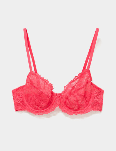 Soutien-gorge embo&icirc;tant dentelle rouge corail femme
