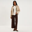 Pantalon large poche plaqu&eacute;e cropped marron fonc&eacute; femme