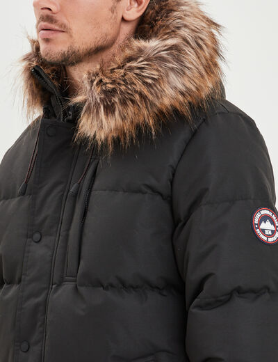 Parka capuche fausse fourrure amovible noir homme