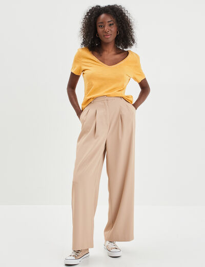 T-shirt à manches courtes jaune moutarde femme
