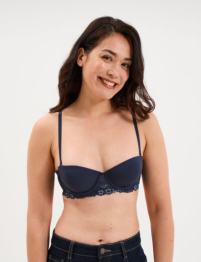 Soutien-gorge balconnet micro dentelle bleu marine femme