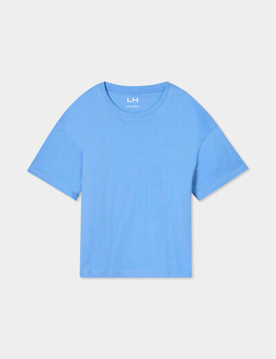 T-shirt col rond manches courtes coton bleu clair fille