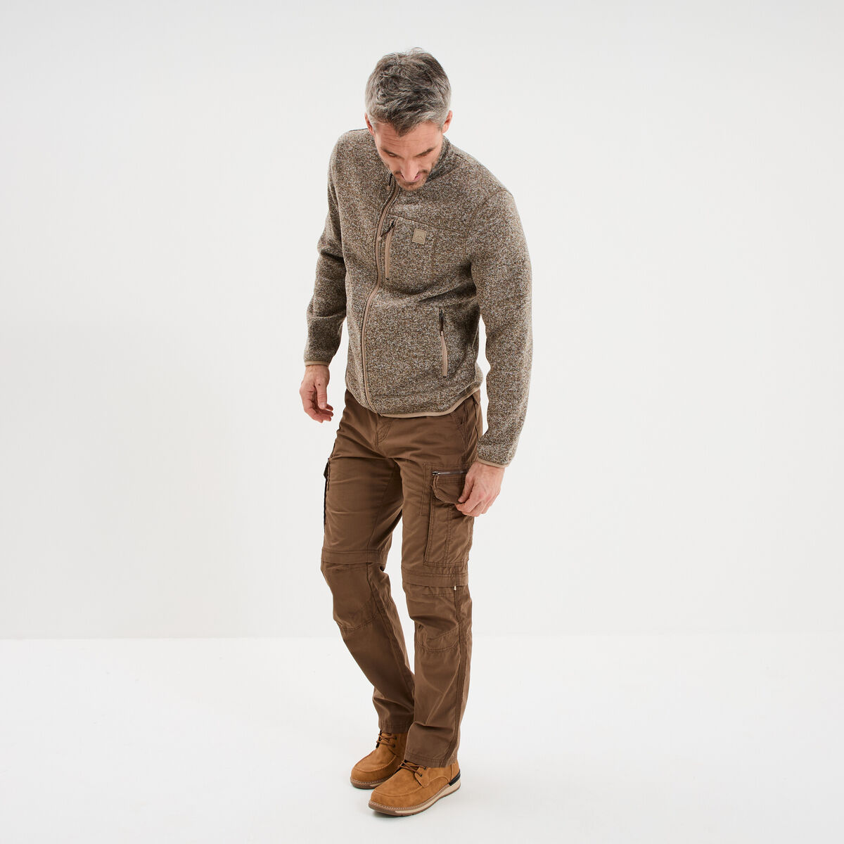 Gilet manches longues col montant marron homme