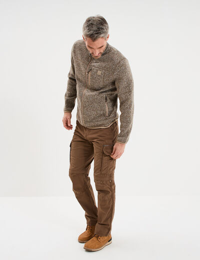 Gilet manches longues col montant marron homme