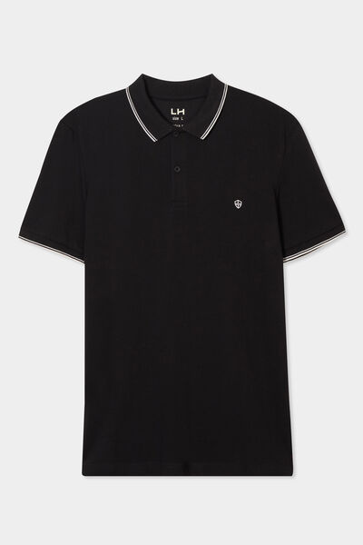 Polo piqu&eacute; coton manches courtes noir homme