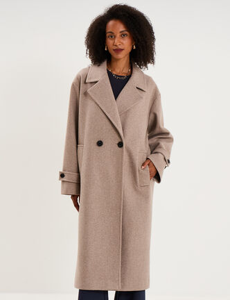 Manteau oversize double boutons long beige femme