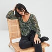 Blouse manches longues col volanté noir femme