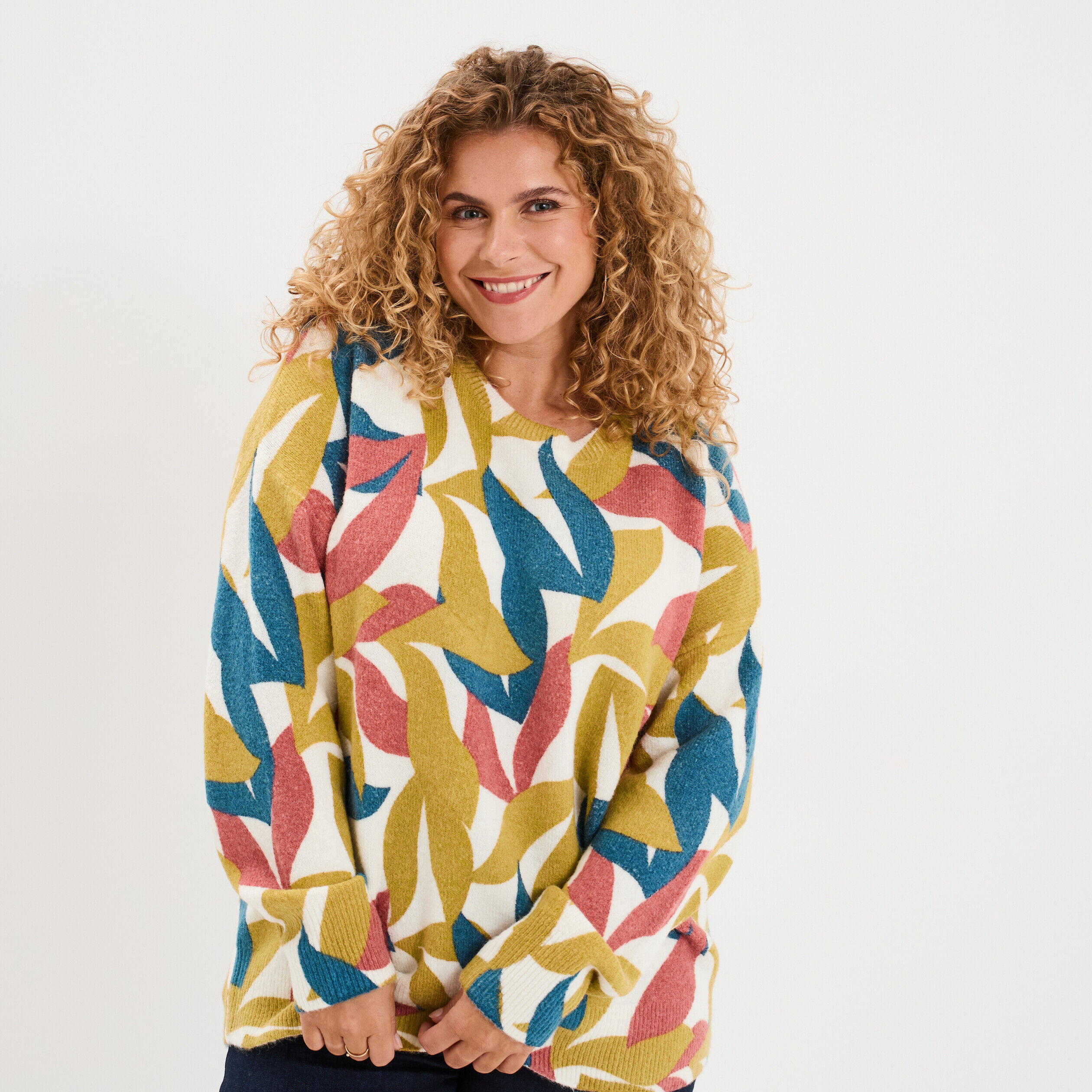 Pull col rond manches longues ecru femme grande taille MODAVISTA